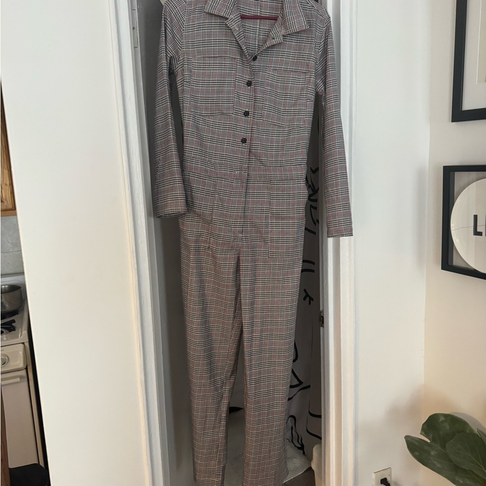 Forever 21 Red and Black Plaid Jumpsuit